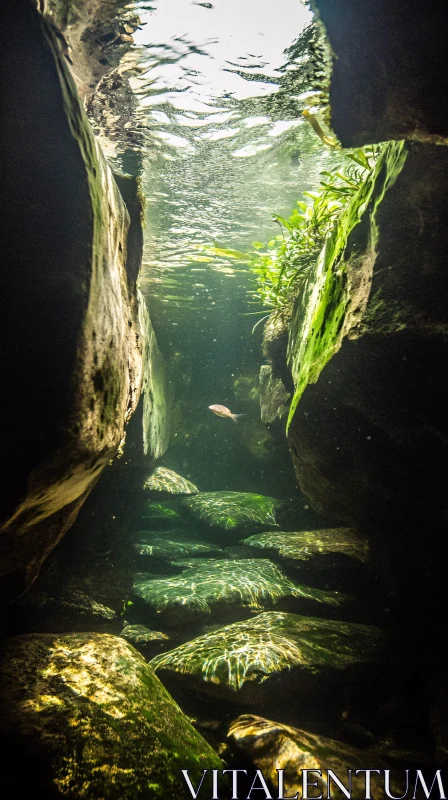 AI ART Peaceful Underwater Scene with Rocks and Fish