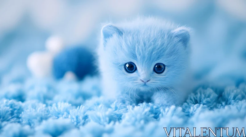 Cute Blue Kitten on Soft Blue Carpet AI Image