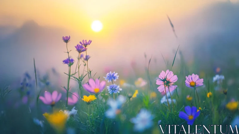 AI ART Morning Sunshine Illuminating Colorful Wildflowers