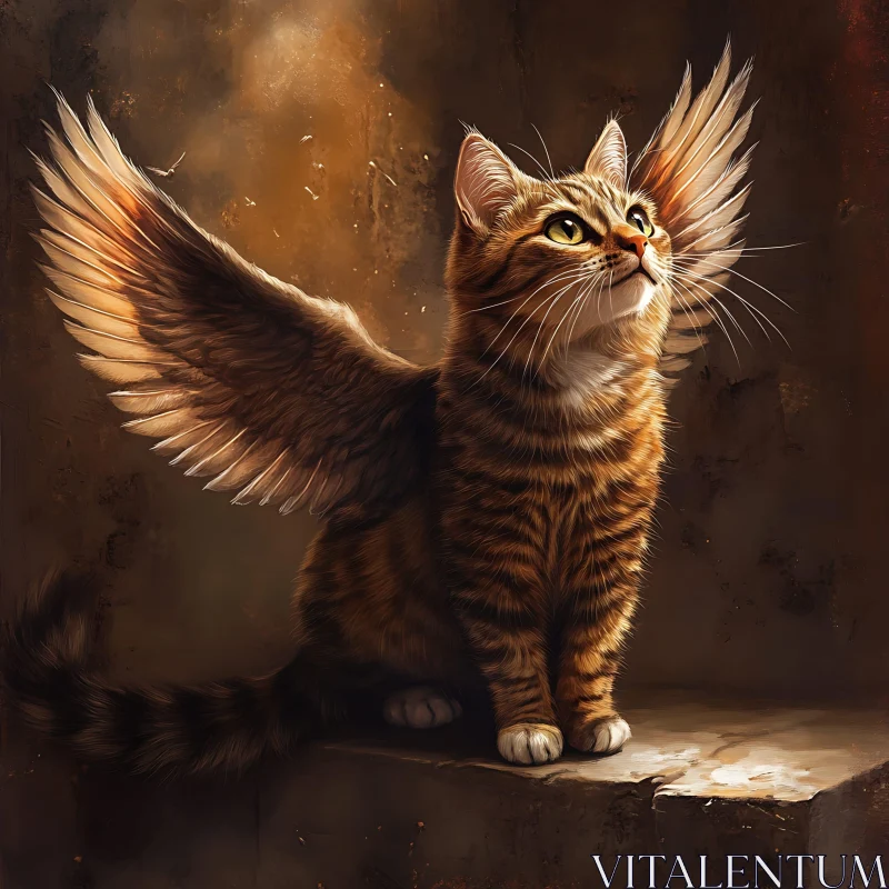 Mythical Winged Cat Art AI Image