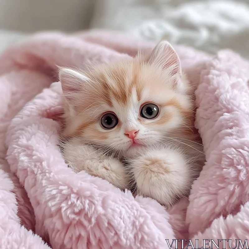 Cute Fluffy Kitten in Cozy Blanket AI Image