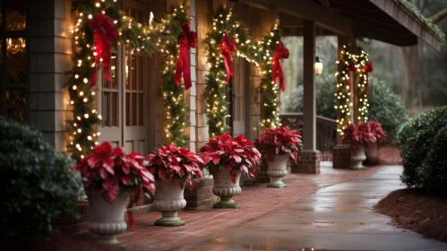 Captivating Christmas Porch Decorations with Lighted Planters and Flowers