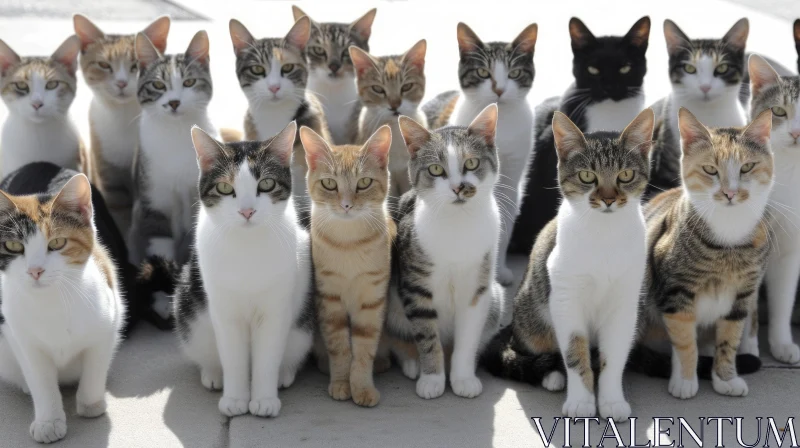 Captivating Group of Cats Sitting Together | Colorful Breeds AI Image