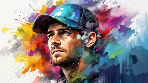 Colorful Abstract Portrait of a Male Cricketer