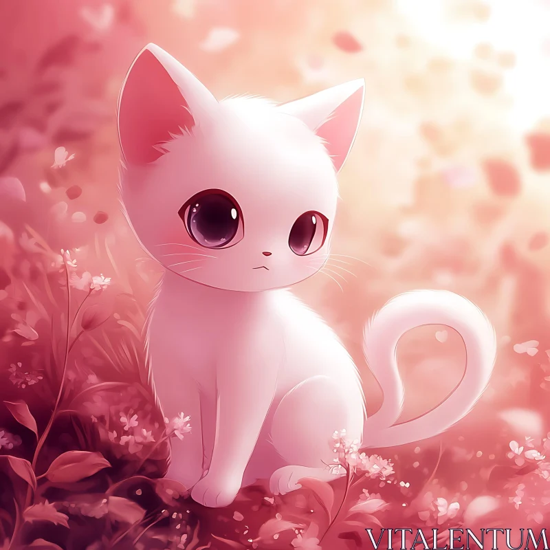 Adorable Cat in Enchanted Garden AI Image