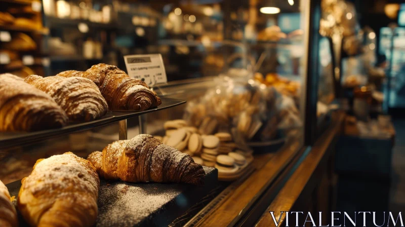 Delicious Golden Brown Croissants in a Bakery Display Case AI Image