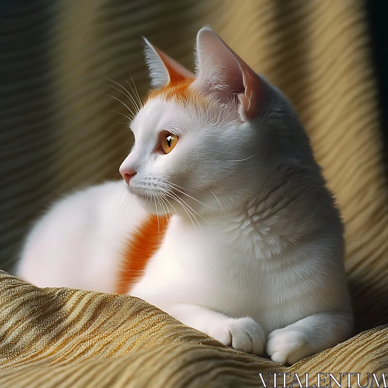 Peaceful White and Orange Cat on Textured Fabric AI Image