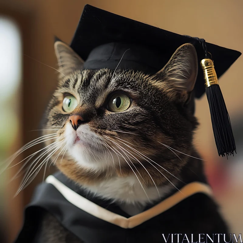 Educated Cat in Academic Hat Close-Up AI Image