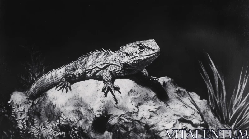 Detailed Lizard Perched on Rock AI Image