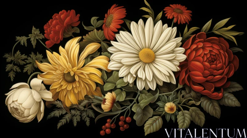 Floral Extravaganza: Red and Yellow Flowers against a Dark Backdrop AI Image
