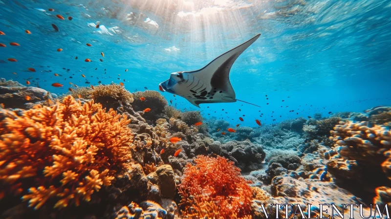 Mesmerizing Underwater Photo of a Majestic Manta Ray and Coral Reef AI Image