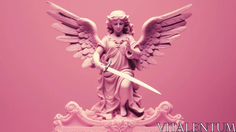 Pink Angel Wings Sword 3D Rendering AI Image