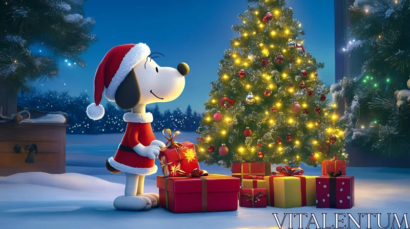 AI ART Holiday Cheer with Santa Dog and Christmas Gifts