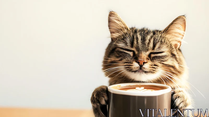 AI ART Serene Cat Enjoying a Cup of Coffee