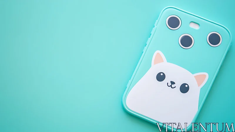 AI ART Adorable Cat Illustration Phone Case in Turquoise