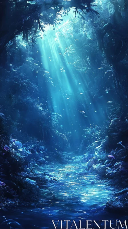 Mystical Sunlit Underwater Scene AI Image