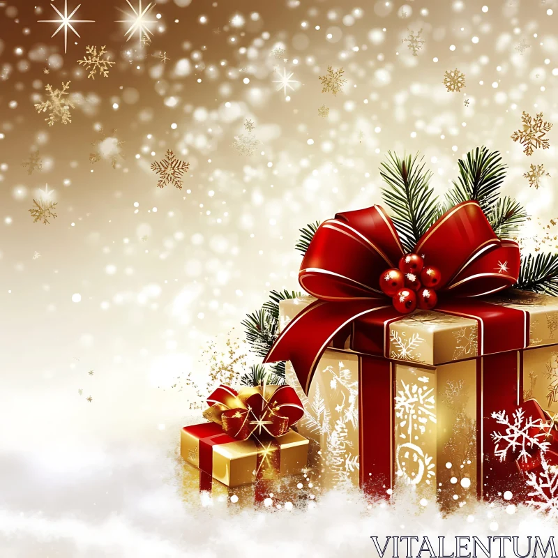 Festive Winter Gift Display with Snowflakes AI Image