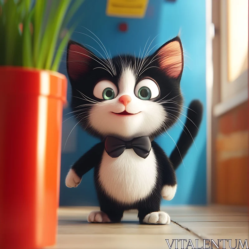 Cute Kitten Wearing a Bowtie AI Image