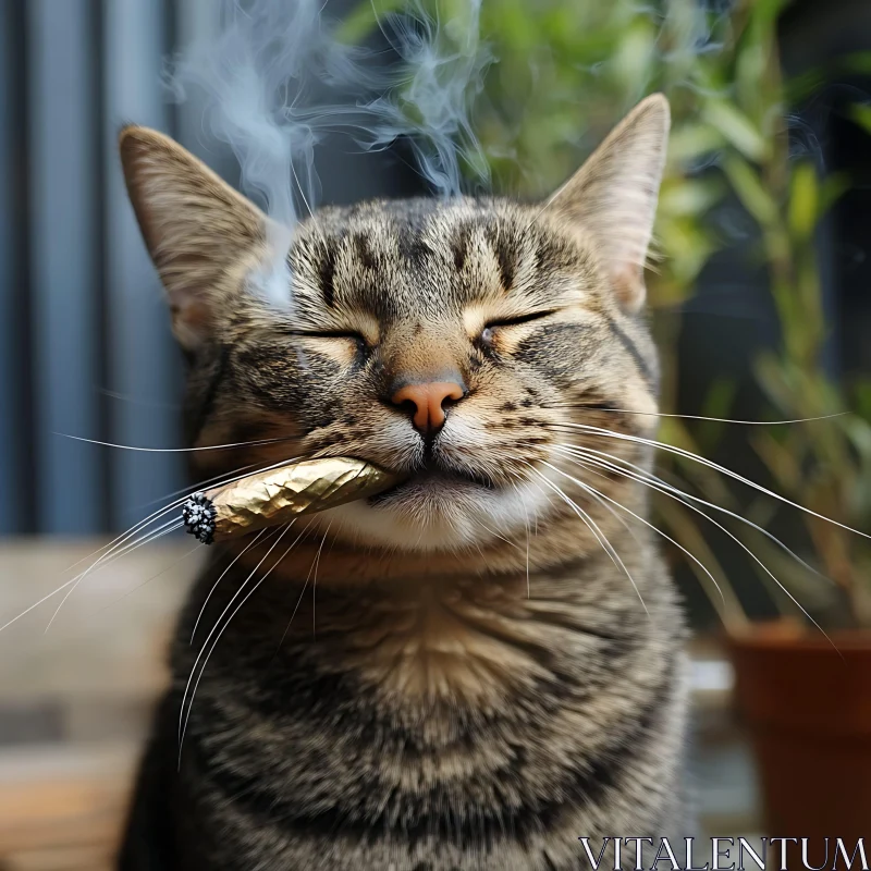 Whiskered Moment: Cat with Cigarette AI Image