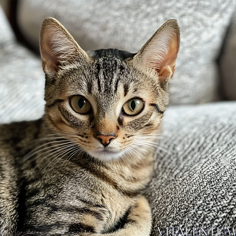 Resting Tabby Cat with Intricate Fur Patterns AI Image