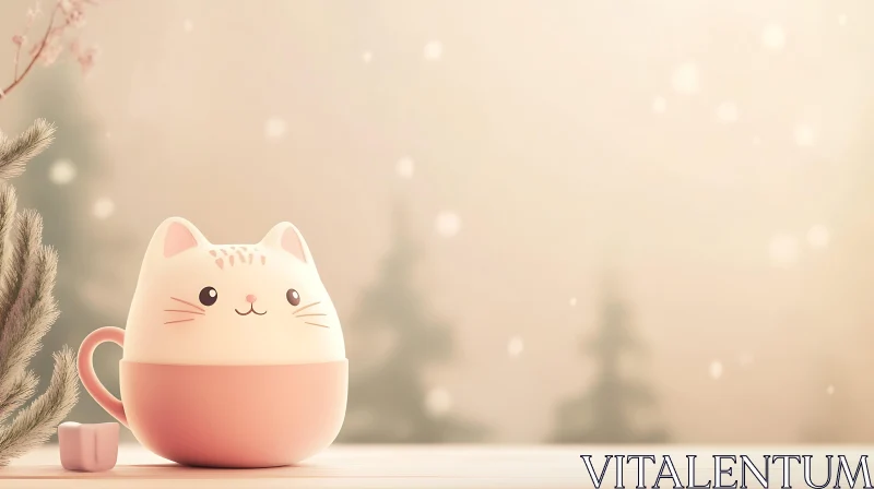 AI ART Cute Cat Mug in Winter Setting