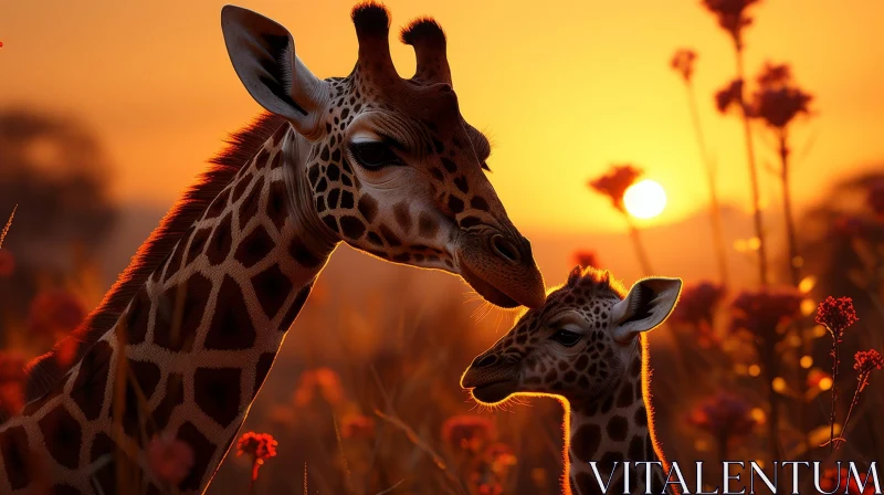 African Savannah Giraffe and Calf: Heartwarming Wildlife Moment AI Image