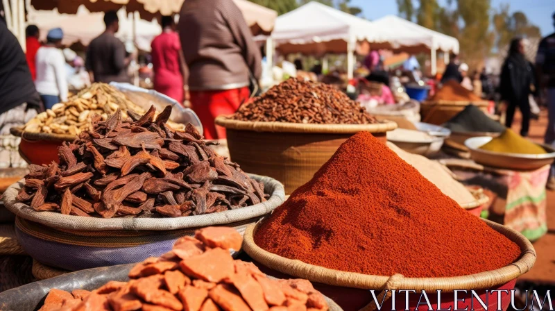 Dried Spices Market: Photorealistic Composition in Crimson and Brown AI Image