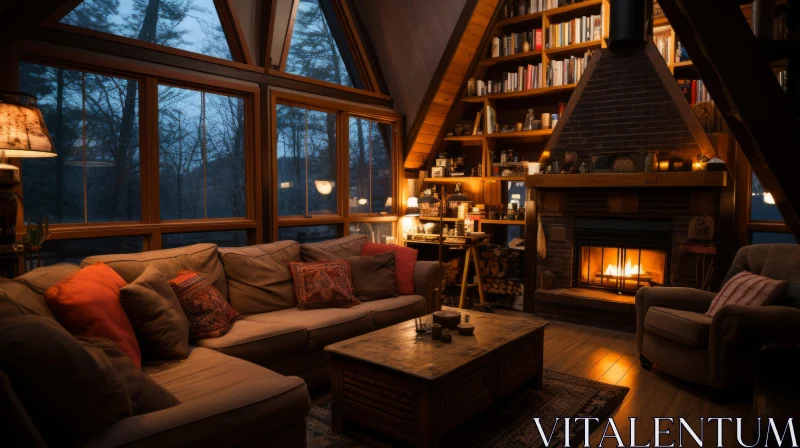 Enchanting Vintage Wood Burning Fireplace at Night | Cabincore Vibes AI Image