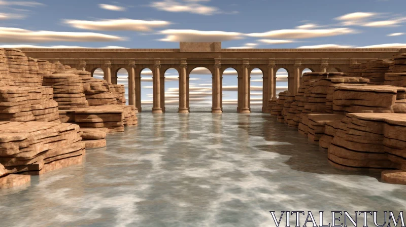 Stone Bridge over River - 3D Rendering AI Image