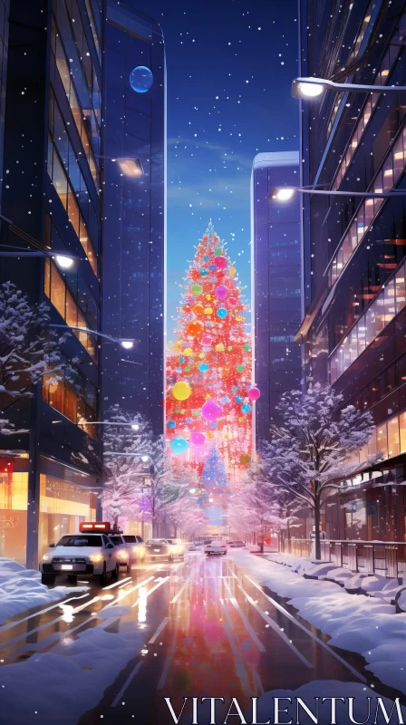 AI ART Vibrant Christmas City Street with Colorful Installations
