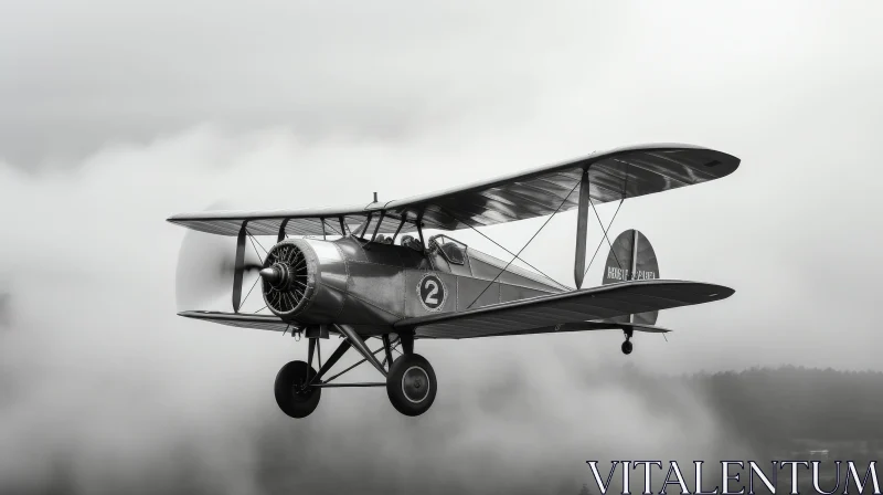 Vintage Biplane in Flight - Historic Aviation Photo AI Image