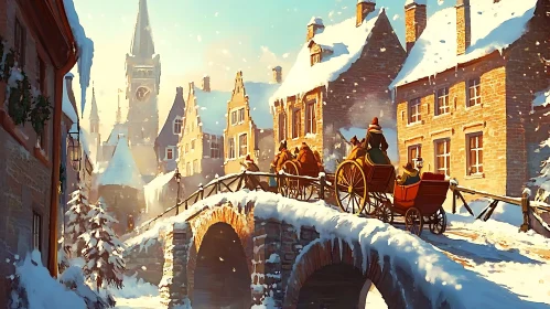 Picturesque Winter Scene in a Snow-Covered Village