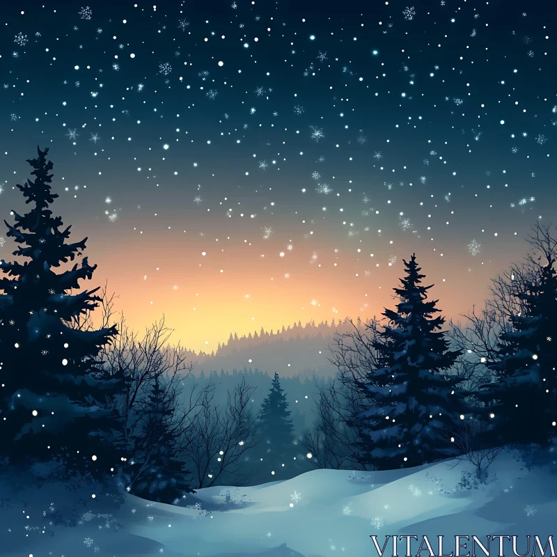 Snowy Twilight in the Forest