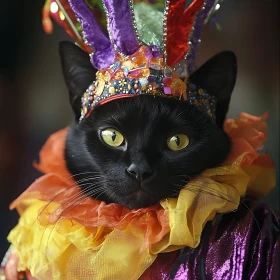 Festive Feline: Black Cat in Colorful Attire