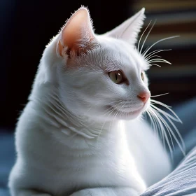 Close-Up White Cat with Delicate Fur
