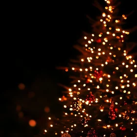 Festive Christmas Tree with Golden Lights and Decorations