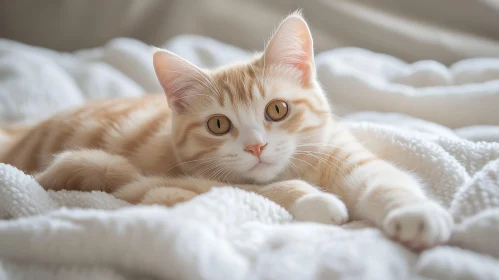 Relaxed Cat on a Cozy Blanket