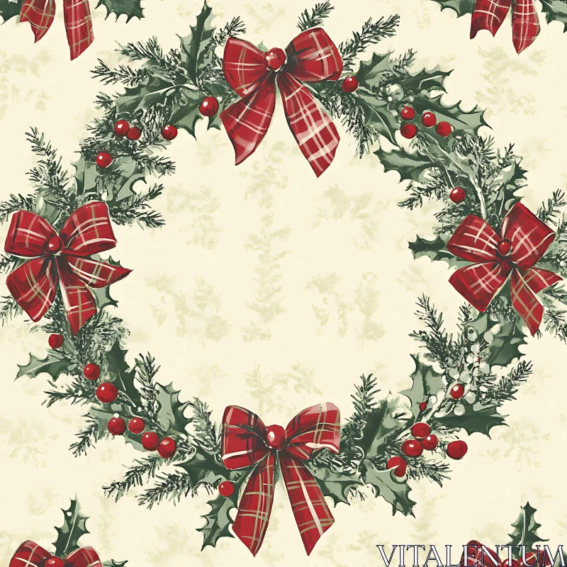 Festive Holiday Wreath with Red Bows and Berries
