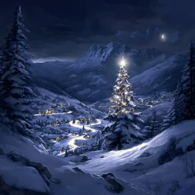 Winter Wonderland with Christmas Tree and Lights