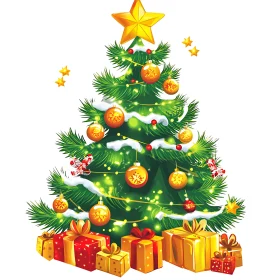 Holiday Decorated Christmas Tree with Gifts