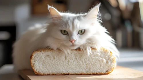 Charming Cat and Fresh Bread