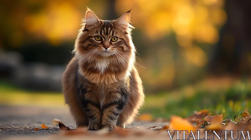 Autumn Park with Long-Haired Cat