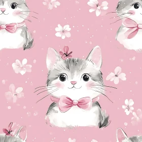 Cute Kitten Illustration with Flowers