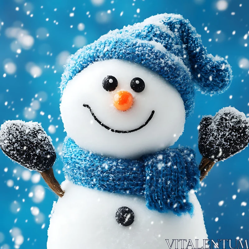 Joyful Snowman Adorning a Blue Winter Outfit