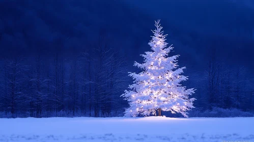 Illuminated Christmas Tree in Snow