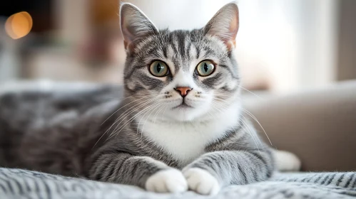 Calm Grey Tabby Cat Lying Down