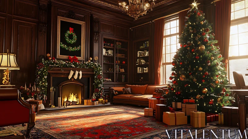 Festive Fireplace and Tree Scene
