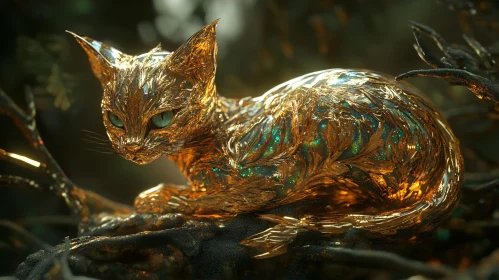 Fantastical Golden Cat Art