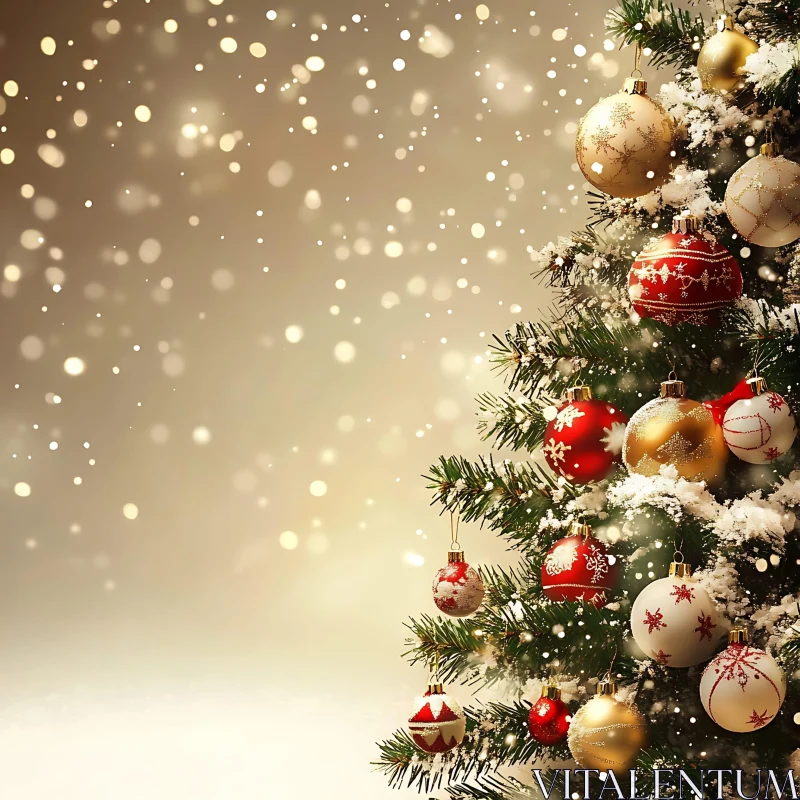 Festive Christmas Tree with Golden Bokeh Lights AI Image