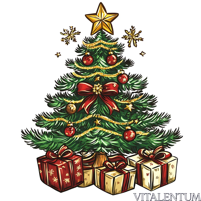 Festive Christmas Tree and Gift Boxes AI Image